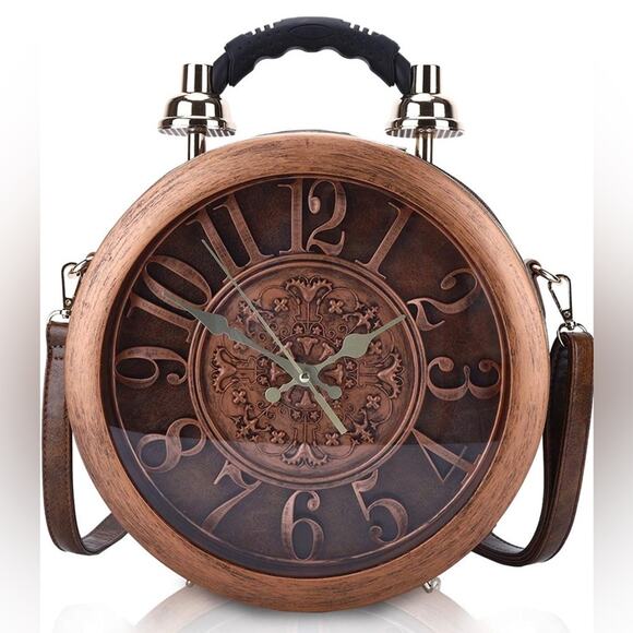 NEW Steampunk Clock Wearable Art Bronze Brown Shoulder Bag or Home Decor NWT - Picture 1 of 14